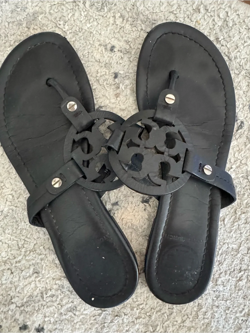 Tory Burch Black Miller Logo Leather Sandals
